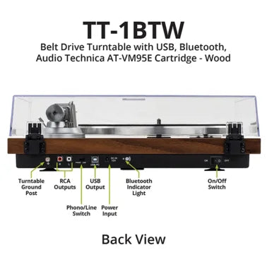 Dayton Audio Bluetooth 2-Speed Belt-Drive Turntable with USB and Audio-Technica AT-VM95E Cartridge (Brown)