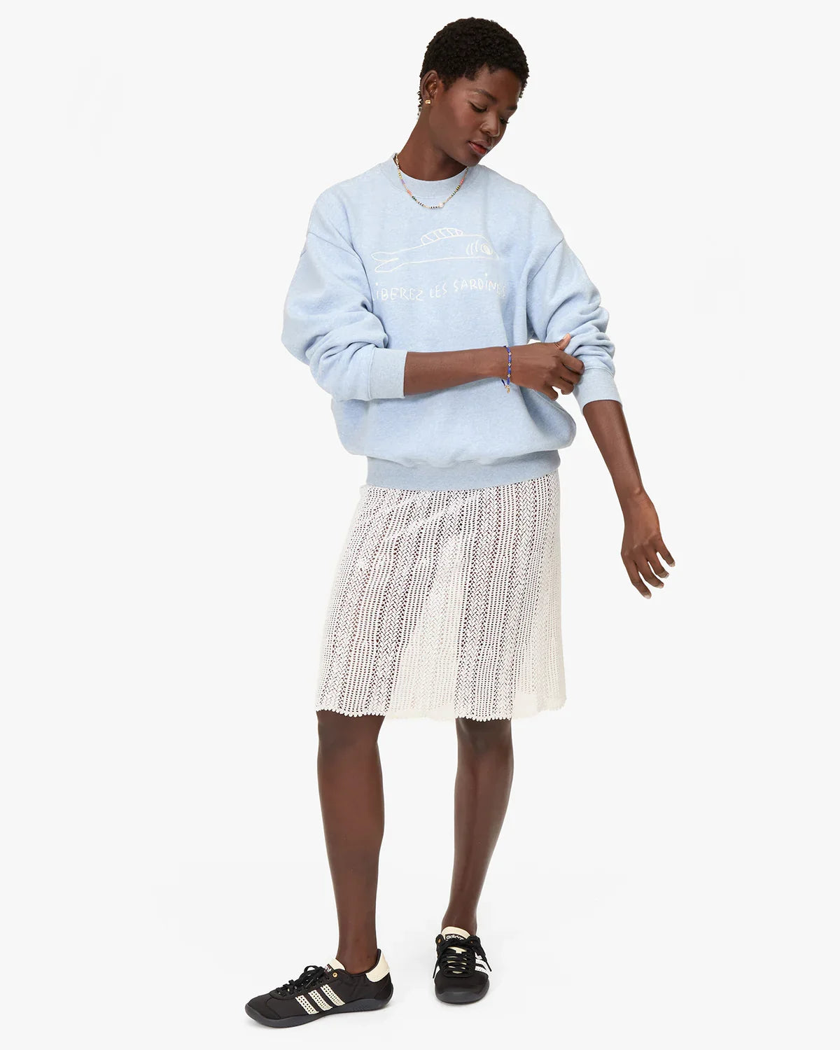 "Liberez les Sardines" Oversized Sweatshirt (Heather Blue)