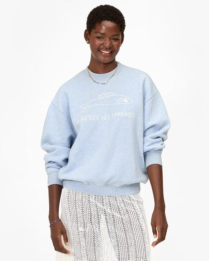 "Liberez les Sardines" Oversized Sweatshirt (Heather Blue)