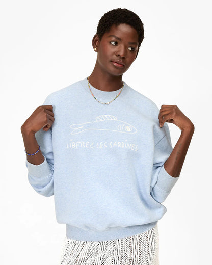 "Liberez les Sardines" Oversized Sweatshirt (Heather Blue)