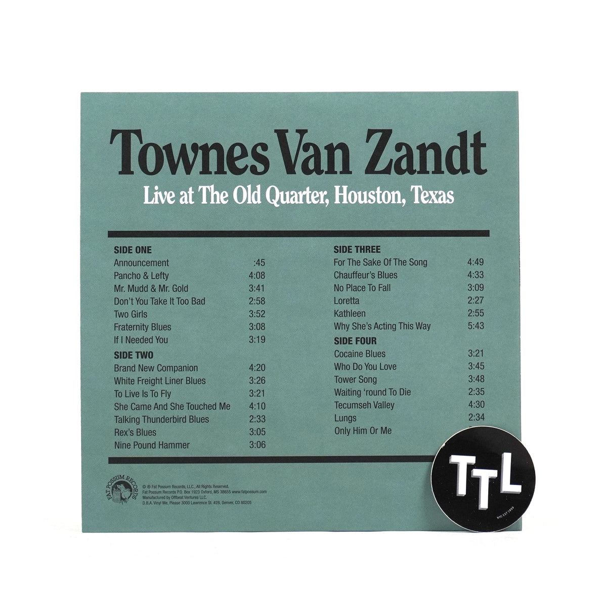 Townes Van Zandt: Live At The Old Quarter (Galaxy Colored Vinyl) Vinyl 2LP